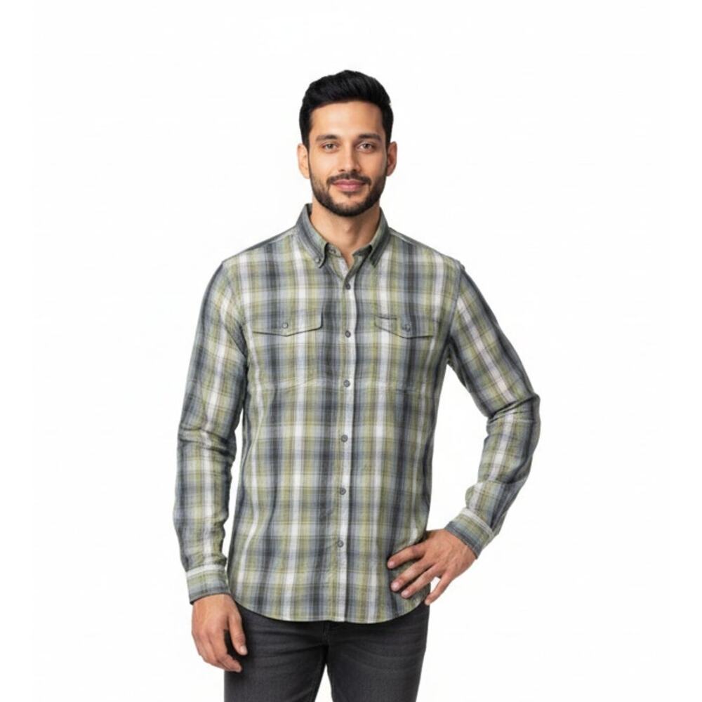 Mens COLUMBIA Utilizer Green Plaid Long Sleeve Shirt Size XL